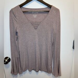 American Eagle Outfitters Soft & Sexy Striped Long Sleeve Top - Gray & Purple